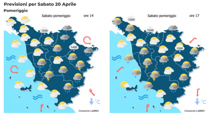 Le previsioni del consorzio Lamma per il 20 Aprile in Toscana