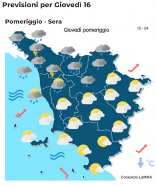 Le previsioni meteo del consorzio Lamma per giovedì 16 Novembre