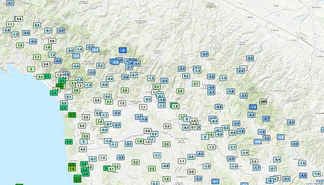 Le temperature nella Toscana del nord mappa