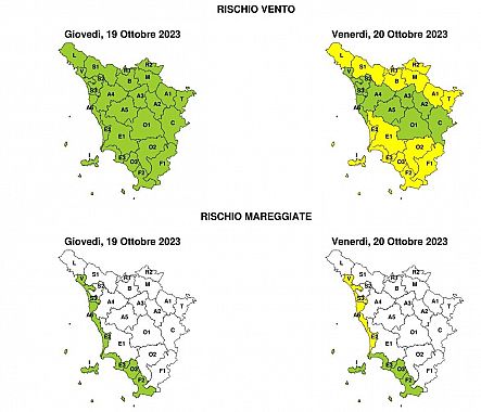 La mappa dell'allerta della Regione Toscana